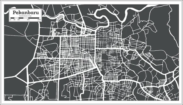 印尼佩坎巴鲁城市地图的复古风格 大纲图 矢量插图 — 图库矢量图片