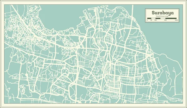 Surabaya Indonesia Mappa Città Stile Retrò Mappa Del Contorno Illustrazione — Vettoriale Stock