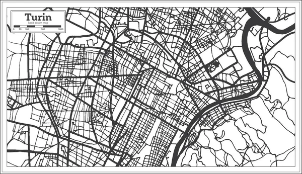 Turim Itália Mapa Cidade Estilo Retro Mapa Contorno Ilustração Vetorial — Vetor de Stock