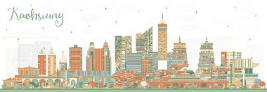 Kaohsiung Tayvan şehir manzarası ile renk binalar. Vektör çizim. İş seyahat ve Turizm kavramı tarihi mimarisi ile. Kaohsiung Çin Cityscape yerler ile.