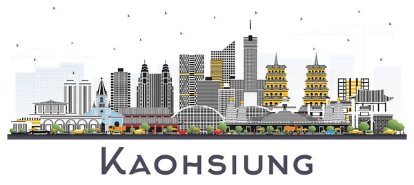 Kaohsiung Taiwan City Skyline Con Edificios Grises Aislados Blanco Ilustración — Vector de stock