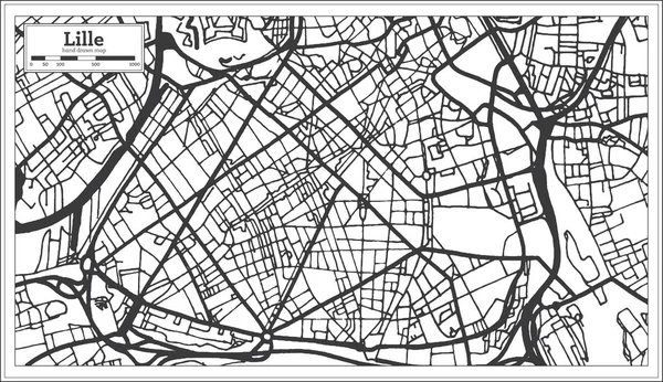 Πόλη Γαλλία Λιλ Χάρτης Στυλ Ρετρό Περίγραμμα Του Χάρτη Εικονογράφηση — Διανυσματικό Αρχείο