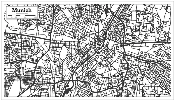 Múnich Alemania Mapa Ciudad Estilo Retro Mapa Del Esquema Ilustración — Vector de stock