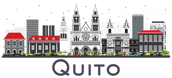 Ciudad Quito Ecuador Skyline Con Edificios Grises Aislados Blanco Ilustración — Vector de stock