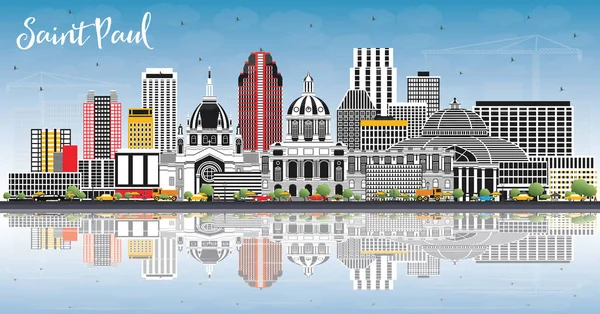 灰色の建物 青空の反射と聖ポール ミネソタ州街のスカイライン ベクトルの図 ビジネス旅行や歴史的建造物を観光概念です ランドマークと聖ポール米国都市の景観 — ストックベクタ