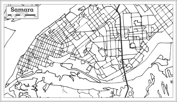 Samara Rusia Mapa Ciudad Estilo Retro Mapa Del Esquema Ilustración — Archivo Imágenes Vectoriales