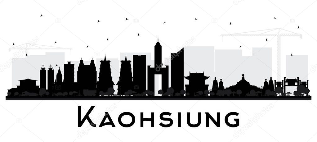 Kaohsiung Taiwan City Skyline Silhouette with Black Buildings Isolated on White. Vector Illustration. Business Travel and Tourism Concept with Historic Architecture. Kaohsiung China Cityscape with Landmarks. 