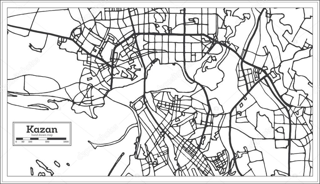 Kazan Russia City Map in Retro Style. Outline Map. Vector Illustration.