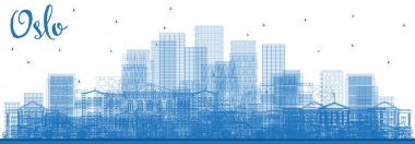Anahat Oslo Norveç manzarası ile mavi binalar. Vektör çizim. İş seyahat ve Turizm illüstrasyon Modern mimarisi ile. 