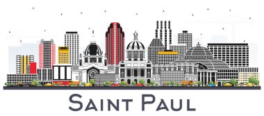 Saint Paul Minnesota şehir manzarası ile gri beyaz izole binalar. Vektör çizim. İş seyahat ve Turizm kavramı tarihi mimarisi ile. Saint Paul Usa Cityscape yerler ile.