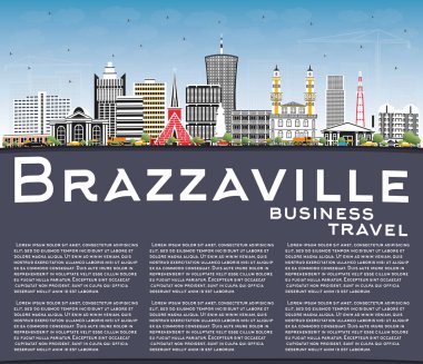 Brazzaville Kongo şehir manzarası ile gri binalar, mavi gökyüzü ve kopya alanı Cumhuriyeti. Vektör çizim. İş seyahat ve Turizm kavramı tarihi mimarisi ile. Brazzaville Cityscape yerler ile.