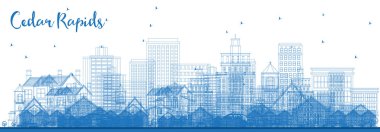 Anahat Cedar Rapids Iowa manzarası ile mavi binalar. Vektör çizim. İş seyahat ve Turizm illüstrasyon tarihi mimarisi ile.