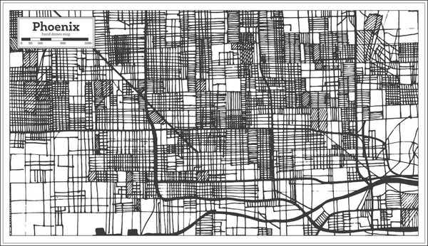 Phoenix Stati Uniti Mappa Della Città Stile Retrò Mappa Del — Vettoriale Stock