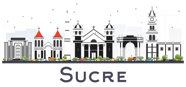 Sucre Bolivia City Skyline Com Edifícios Cinzentos Isolados Branco Ilustração —  Vetores de Stock