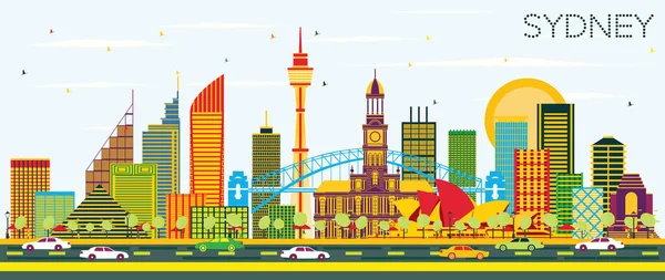 シドニー オーストラリア都市スカイライン色の建物と青空 ベクトルの図 ビジネス旅行と観光コンセプト モダンな建築 シドニーのランドマークと都市の景観 — ストックベクタ