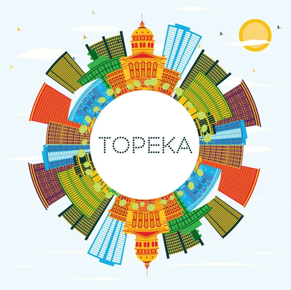 Topeka Kansas Usa City Skyline Color Buildings Blue Sky Copy — Stock Vector