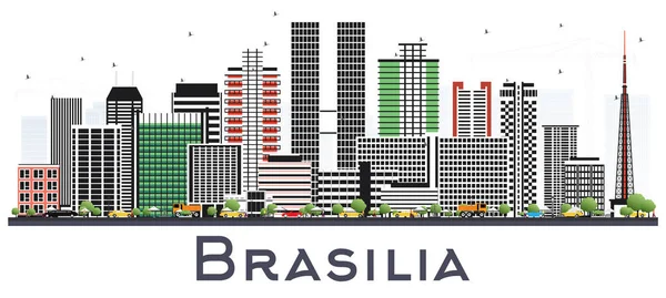 Brasília Brasil City Skyline Com Edifícios Cinzentos Isolados Branco Ilustração — Vetor de Stock