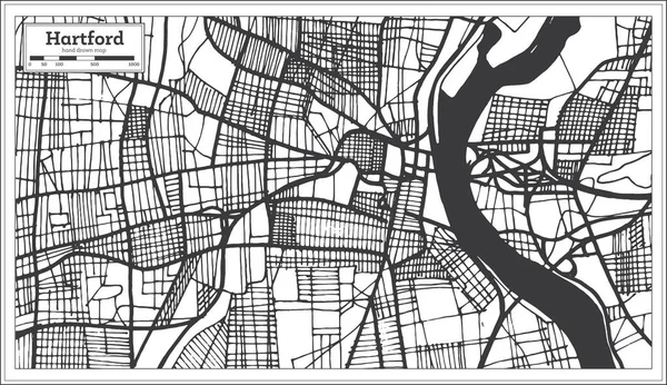 Hartford Usa Mapa Ciudad Estilo Retro Mapa Del Esquema Ilustración — Archivo Imágenes Vectoriales