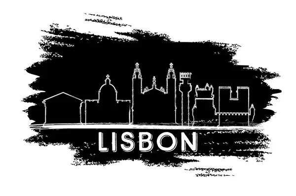 Lisbon Portugal City Skyline Silhouette Schizzo Disegnato Mano Illustrazione Vettoriale — Vettoriale Stock