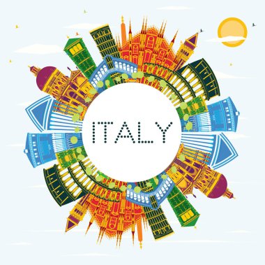 Italy City Skyline with Color Landmarks and Copy Space. Vector Illustration. Business Travel and Tourism Concept with Historic Architecture. Italy Cityscape with Landmarks.