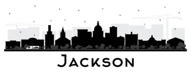 Jackson Mississippi şehir manzarası siluet siyah üzerinde beyaz izole binalar. Vektör çizim. Tarihi mimarisi ile turizm kavramı. Jackson Usa Cityscape yerler ile. 