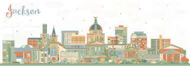 Jackson Mississippi şehir manzarası renkli binalar ve mavi gökyüzü. Vektör çizim. İş seyahat ve Turizm kavramı tarihi mimarisi ile. Jackson Usa Cityscape yerler ile. 