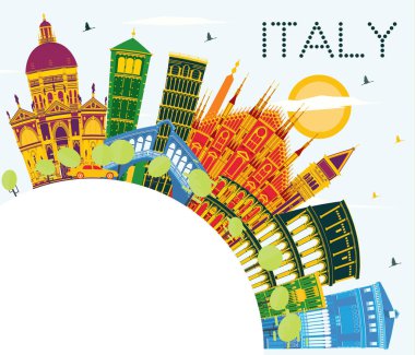 Italy City Skyline with Color Landmarks and Copy Space. Vector Illustration. Business Travel and Tourism Concept with Historic Architecture. Italy Cityscape with Landmarks.
