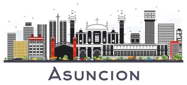 Asuncion Paraguay şehir manzarası ile renk üzerine beyaz izole binalar. Vektör çizim. İş seyahat ve Turizm kavramı Modern mimariye sahip. Asuncion Cityscape yerler ile. 