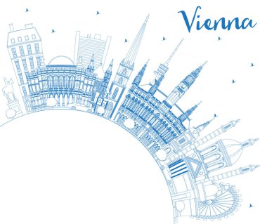 Anahat Viyana Avusturya şehir manzarası ile mavi binalar ve kopya alanı. Vektör çizim. İş seyahat ve Turizm kavramı tarihi mimarisi ile. Viyana Cityscape yerler ile. 