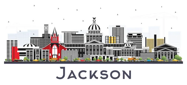 Jackson Mississippi City Skyline Con Edificios Grises Aislados Blanco Ilustración — Vector de stock