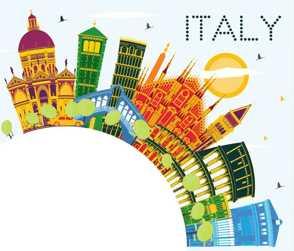 Italy City Skyline Color Landmarks Copy Space Inglés Ilustración Vectorial — Vector de stock