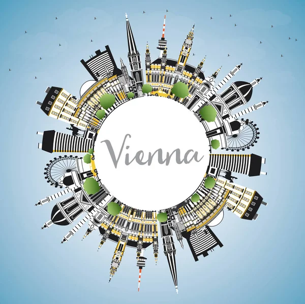 Viyana Avusturya Şehir Manzarası Renkli Binalar Mavi Gökyüzü Kopya Alanı — Stok Vektör