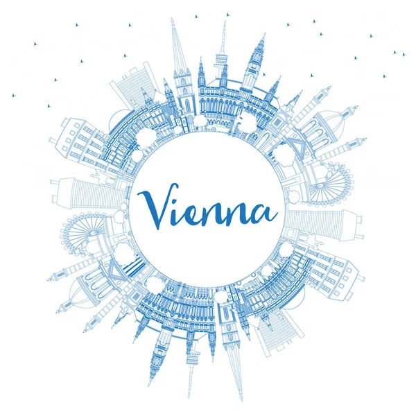 Περίγραμμα Βιέννη Αυστρία City Στον Ορίζοντα Μπλε Κτίρια Και Αντίγραφο — Διανυσματικό Αρχείο