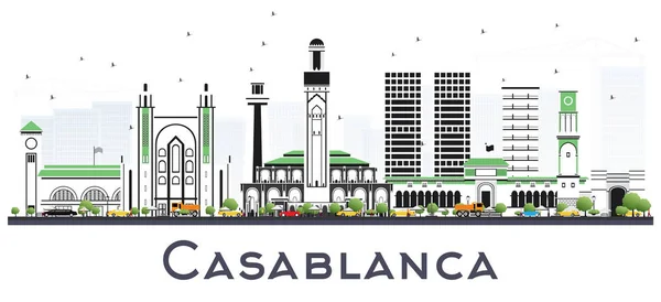 Casablanca Morocco City Skyline Con Edifici Grigi Isolati Bianco Illustrazione — Vettoriale Stock