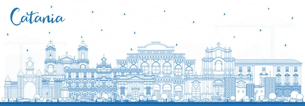 意大利城市蓝楼天际线轮廓 病媒说明 具有历史建筑的商务旅行和旅游概念 卡坦尼亚西西里城市景观与地标 — 图库矢量图片