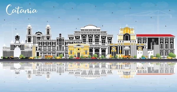 Catania Italy City Skyline with Gray Buildings, Blue Sky and Reflections. Vector Illustration. Business Travel and Tourism Concept with Historic Architecture. Catania Sicily Cityscape with Landmarks.