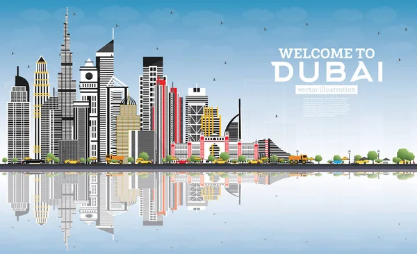 Benvenuti Dubai Emirati Arabi Uniti Skyline Con Edifici Grigi Cielo — Vettoriale Stock