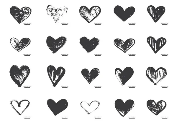 Hand Drawn Calligraphy Heart Set Isolated White Background Vector Illustration — Stock Vector