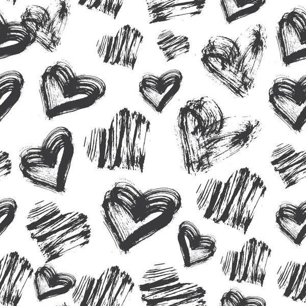 无缝的心脏模式 黑白墨水图案 矢量插图 — 图库矢量图片