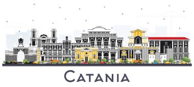 Catania İtalya şehir manzarası ile gri beyaz izole binalar. Vektör çizim. İş seyahat ve Turizm kavramı tarihi mimarisi ile. Catania Sicilya Cityscape yerler ile.