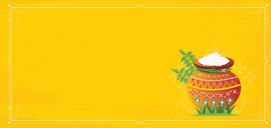 Mutlu Pongal Tamil Nadu Güney Hindistan'ın hasat festivali. Vektör çizim. Gıda ile pota. Metniniz için kopya alanı.