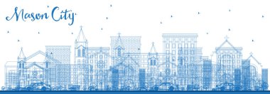 Anahat Mason şehir Iowa manzarası ile mavi binalar. Vektör çizim. İş seyahat ve Turizm illüstrasyon tarihi mimarisi ile. Mason City ABD Cityscape yerler ile.