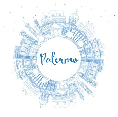 Anahat Palermo İtalya şehir manzarası ile mavi binalar ve kopya alanı. Vektör çizim. İş seyahat ve Turizm kavramı tarihi mimarisi ile. Palermo Sicilya Cityscape yerler ile. 