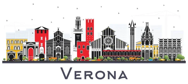 Verona Italy City Skyline Color Buildings Isolated White Vector Illustration — Stock Vector