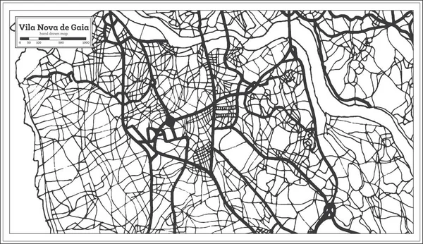 Vila Nova Gaia Portugal Mapa Cidade Estilo Retro Mapa Contorno — Vetor de Stock