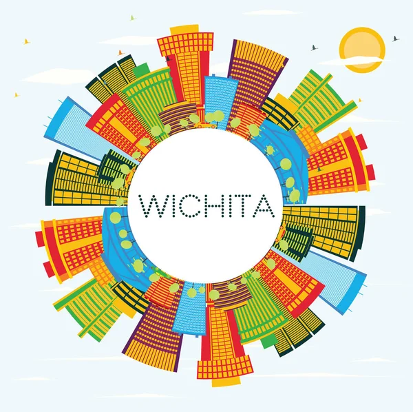 Wichita Kansas Usa City Skyline Kolor Budynków Błękitne Niebo Miejsce — Wektor stockowy