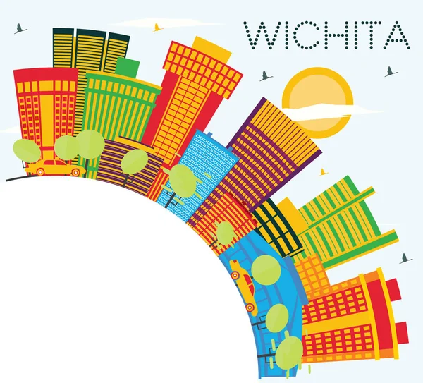 Wichita Kansas Usa City Skyline Con Edificios Color Cielo Azul — Vector de stock