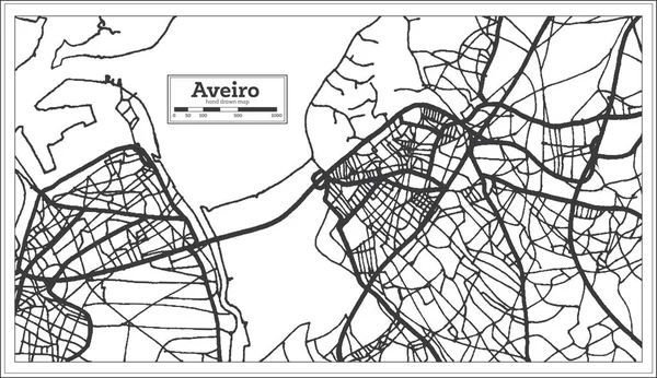 Aveiro Portekiz Şehir Haritası Retro Tarzı Anahat Harita Vektör Çizim — Stok Vektör