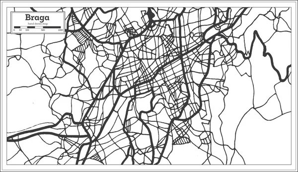 Braga Portugal Mapa Cidade Estilo Retro Mapa Contorno Ilustração Vetorial —  Vetores de Stock