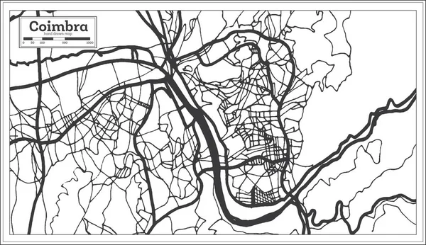 レトロなスタイルでコインブラ ポルトガルの都市のマップ 概要地図 ベクトル図 — ストックベクタ